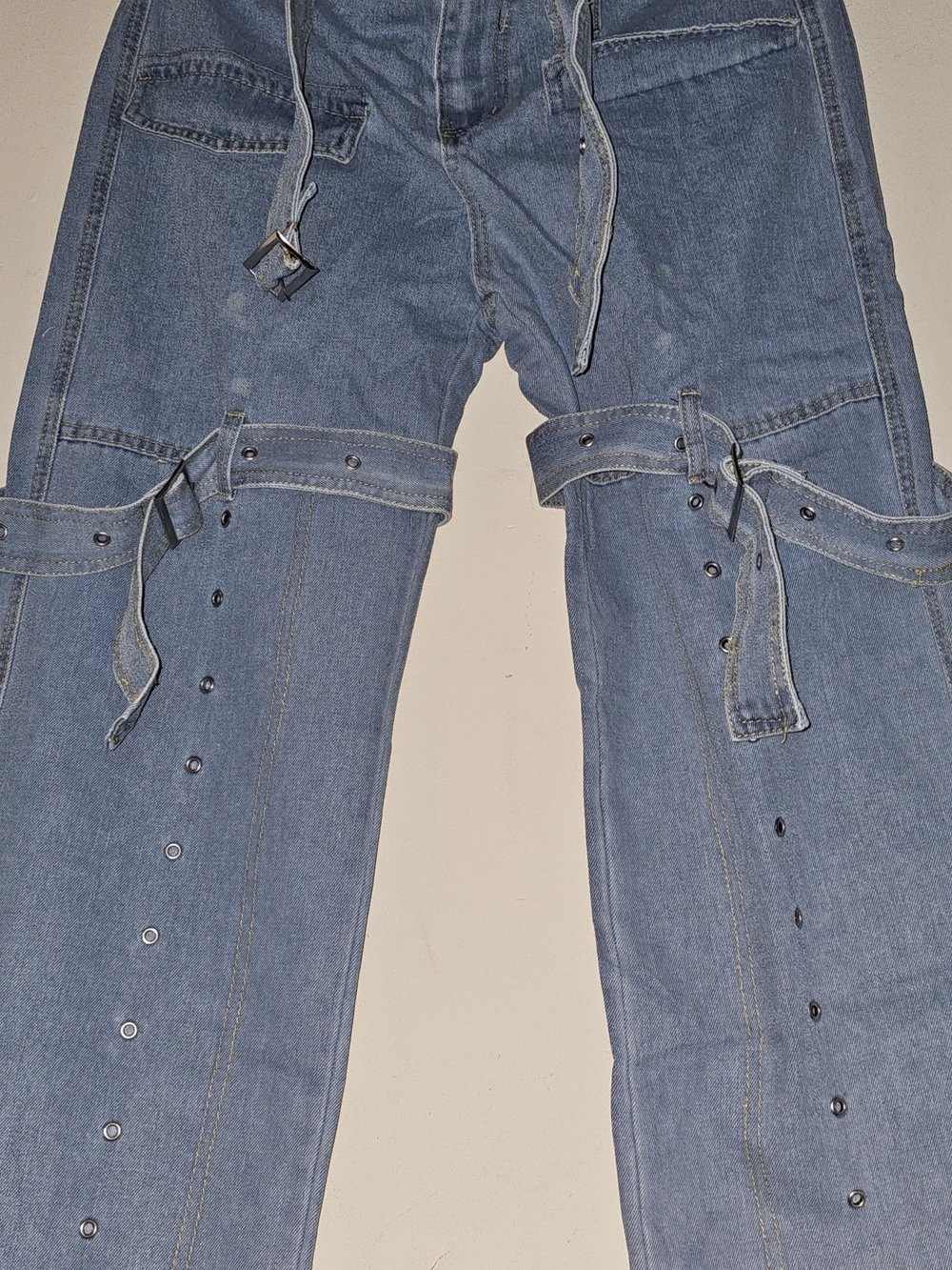 Women’s Blue Bootcut Jeans with Decorative Belts